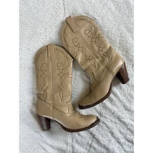 Vintage Women’s ACME Creme Beige Cowboy Boots Heeled 7.5